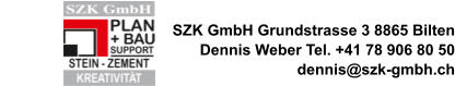 SZK GmbH Grundstrasse 3 8865 Bilten Dennis Weber Tel. +41 78 906 80 50 dennis@szk-gmbh.ch